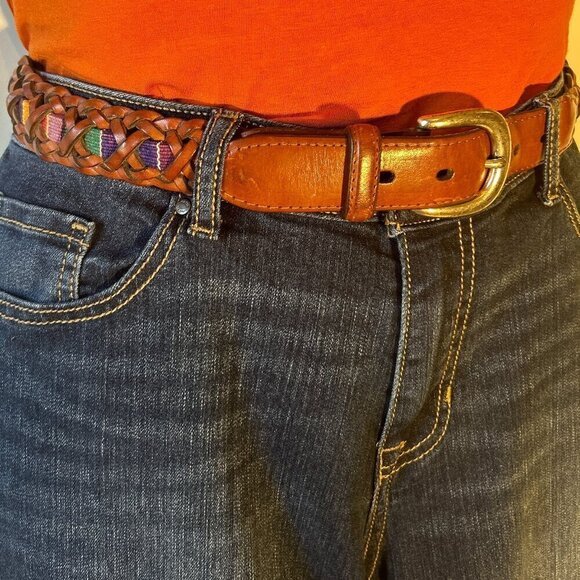 Fossil SZS Braided multi color tape leather belt western artsy ranch southwest - Picture 1 of 11